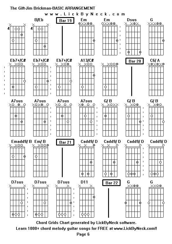 Chord Grids Chart of chord melody fingerstyle guitar song-The Gift-Jim Brickman-BASIC ARRANGEMENT,generated by LickByNeck software.